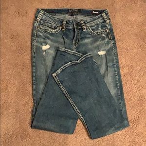Silver boot leg jean